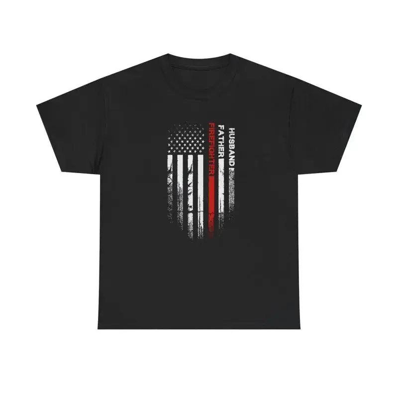 Firefighter American Flag T ShirT Red Thin Line Fireman Fire Dad