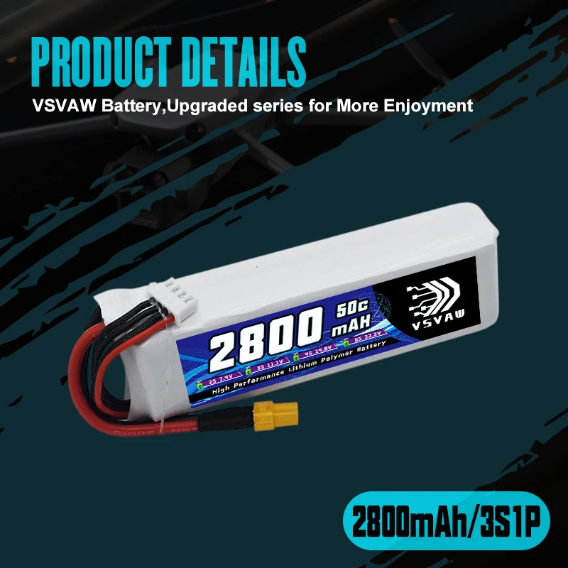 VSVAW 3S 2800mAh Lipo Battery 11.1V 50C with T/XT60 Plug for RC Car Truck UAV Quadcopter Airplane FPV RC Hobby Models Parts