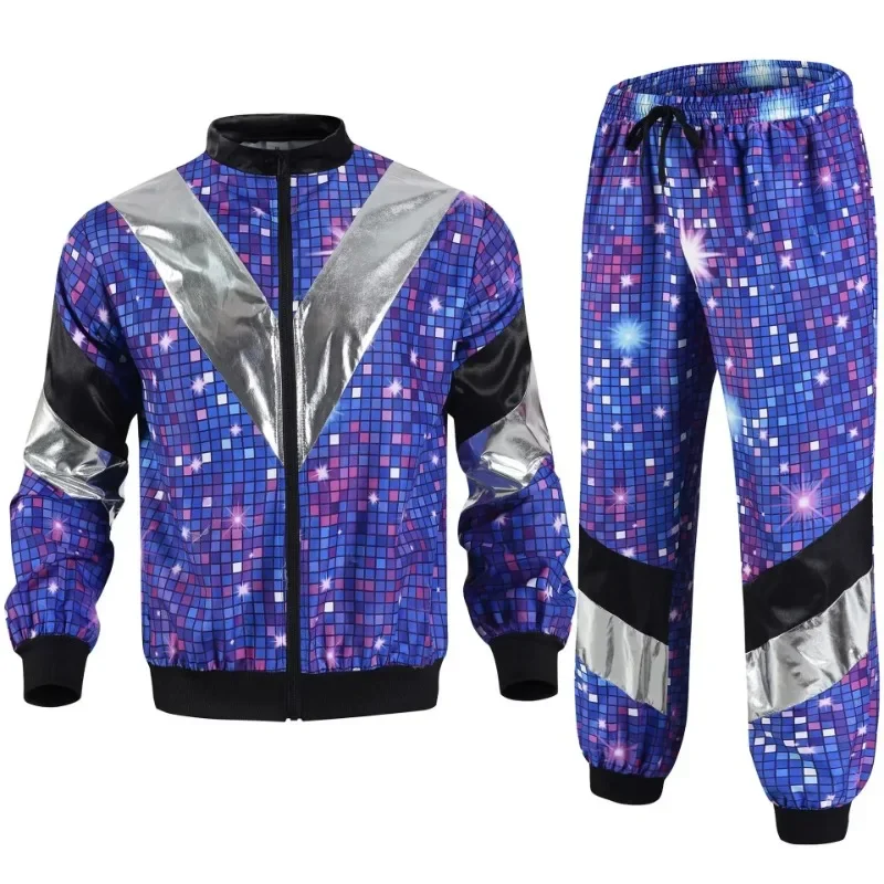 1990s Disco Tracksuit 2pcs Jogging Wear Retro Style Carnival Theme Party Suit Live Cosplay Jacket and Pants  Cosplay Costumes