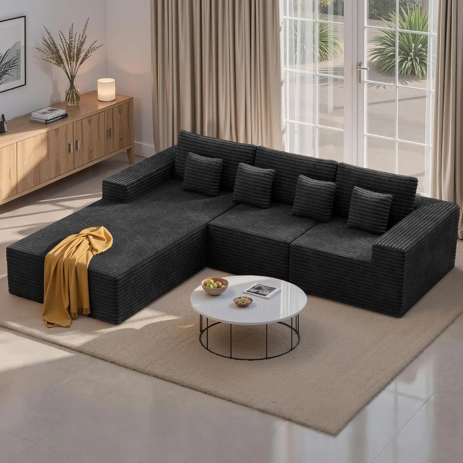 Modular L Shaped Sectional Sofa Deep Seat Chaise, Corduroy Couch Living Room & Bedroom No Assembly, Customized