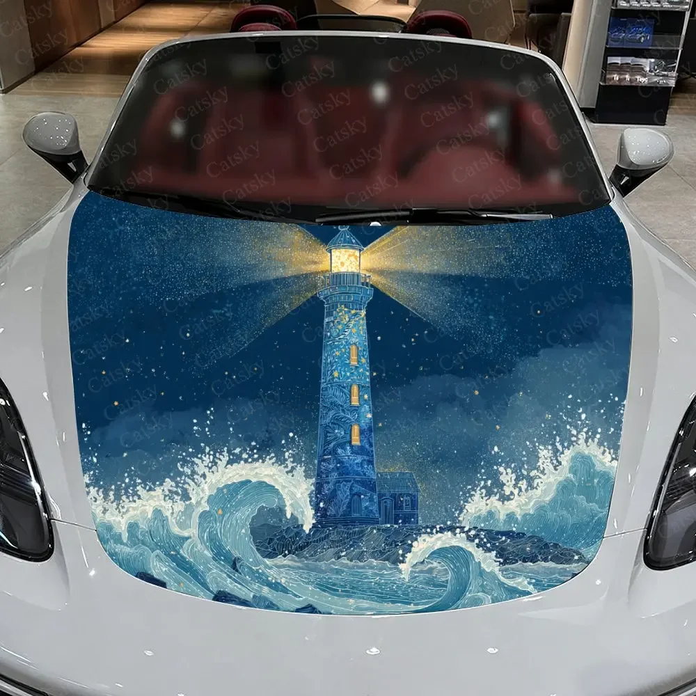 Lighthouse In The Sea Car Hood Wrap Color Vinyl Sticker Truck Graphic Bonnet Auto Accessories Decoration Protect Decal Gift