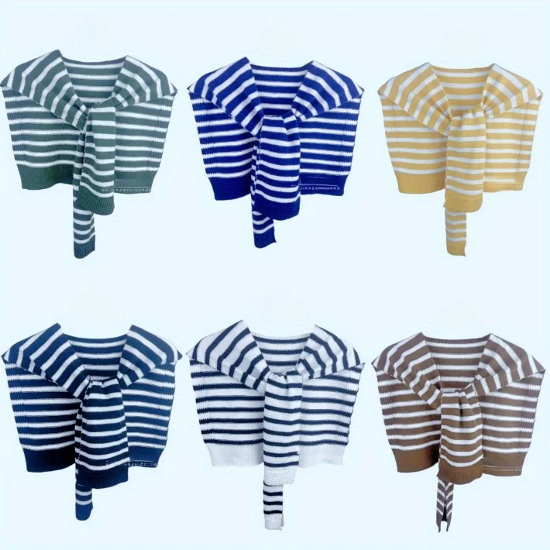 

Women Fashion Detachable Collar Casual Stripe Knitted False Collar for Spring Summer Air conditioned Room