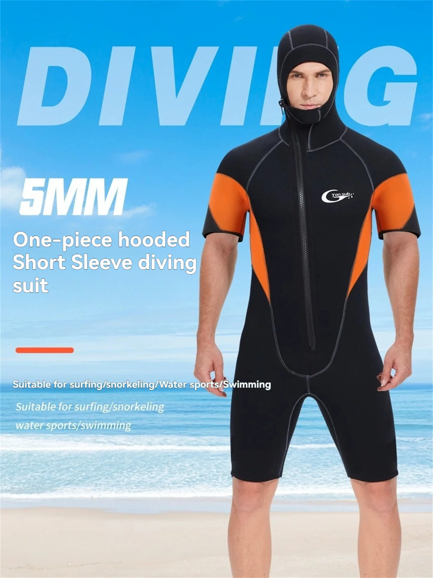 

5 мм неопреновый гидрокостюм с капюшоном и короткими рукавами, мужской и женский цельный гидрокостюм, термокупальник для подводной охоты, подводного плавания, серфинга