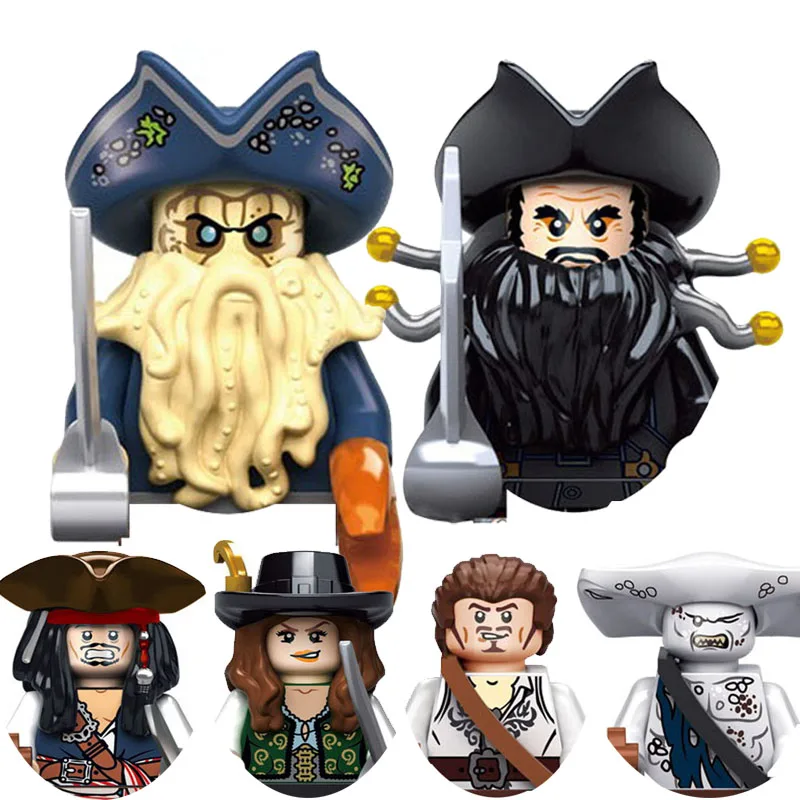 Pirates Of The Caribbean Ghost Captain Jack Sparrow Salazar Davy Jones Blackbeard Barbossa Figure Blocks Toys For Children