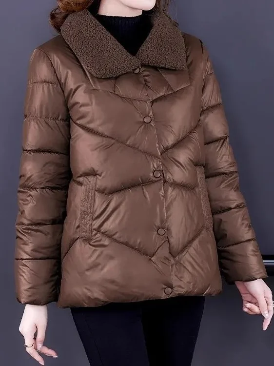 fashionable-lightweight-cotton-jacket-women's-short-style-winter-coat-mom's-fur-collar-two-piece-set-top-for-autumn-winter