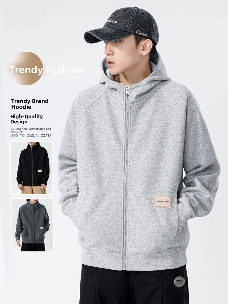 

Мужская толстовка на молнии для весны и осени, повседневная, в американском стиле, свободного кроя, из комфортного хлопково-полиэстерового смесового материала