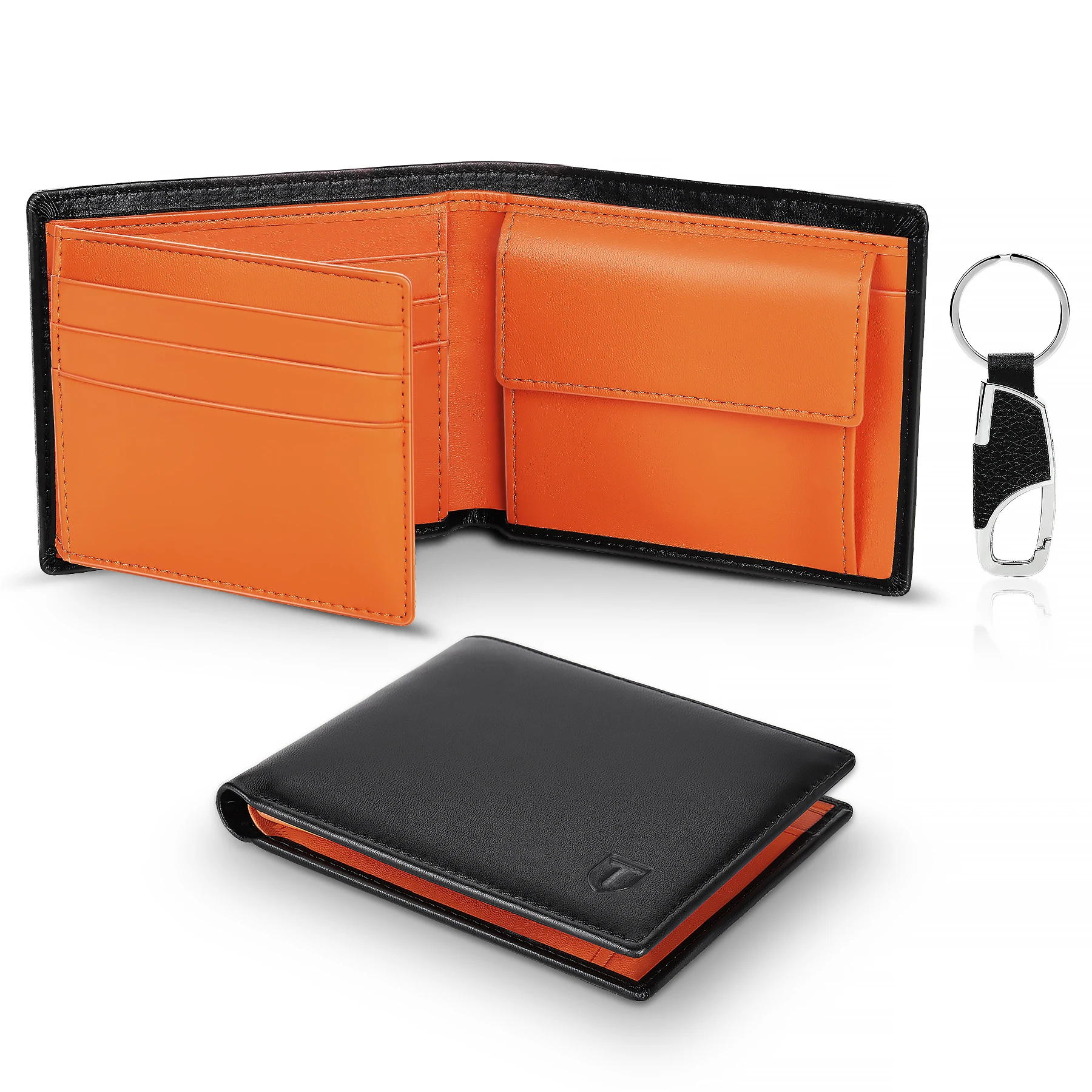 Slim Men's Leather Wallet with RFID Protection, Card Holder, Coin Pocket, and Sleek Design.