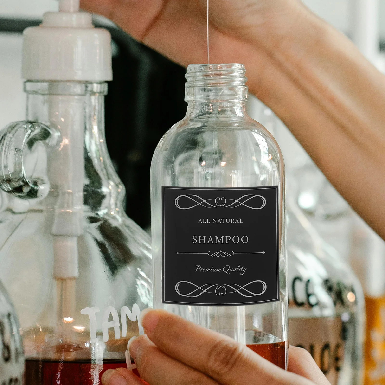 

6 Sheets Waterproof PVC Self-Adhesive Stickers for Hand Dispensers Bathroom Jars Transparent Bottle Labels Travel Toiletry