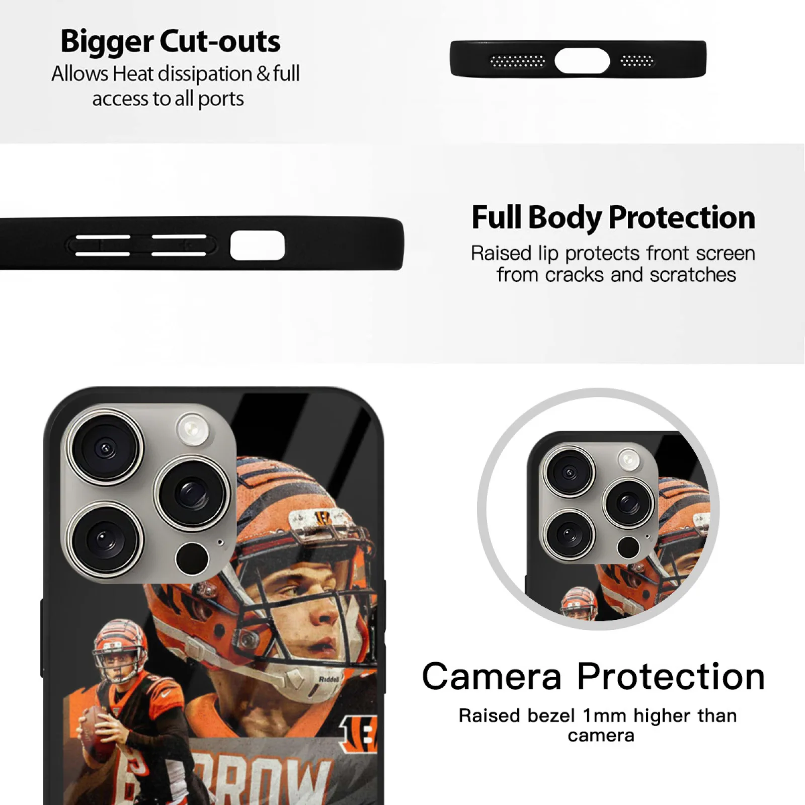 حافظة لهاتف آيفون 16 برو ماكس 15 14 13 Mini 11 12 Xs Xr 7 8 حافظات سوداء نظارات جو بورو الشمسية Bengals Joe #4