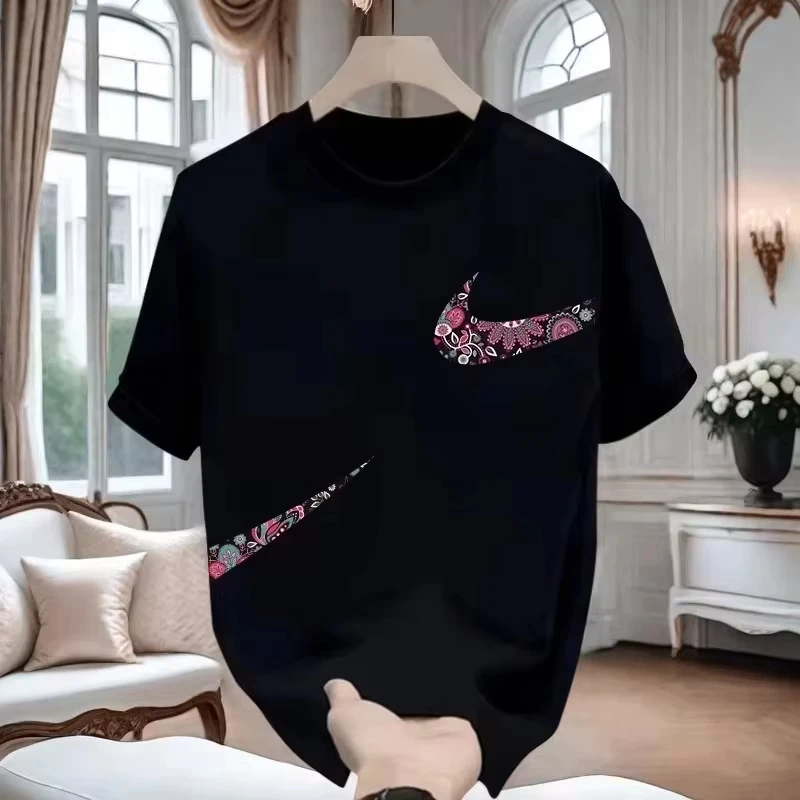 Trendy Pattern Graphic Print Cotton Loose Crew Neck T-shirt Summer Casual Couple Matching Streetwear Unisex Tops for Men Women