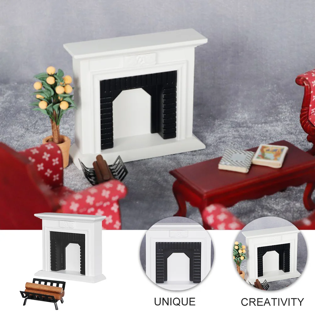 Furniture Model Mini Fireplace Firewood Dollhouse 1:12 Household Ornament Realistic Room Decor Wooden