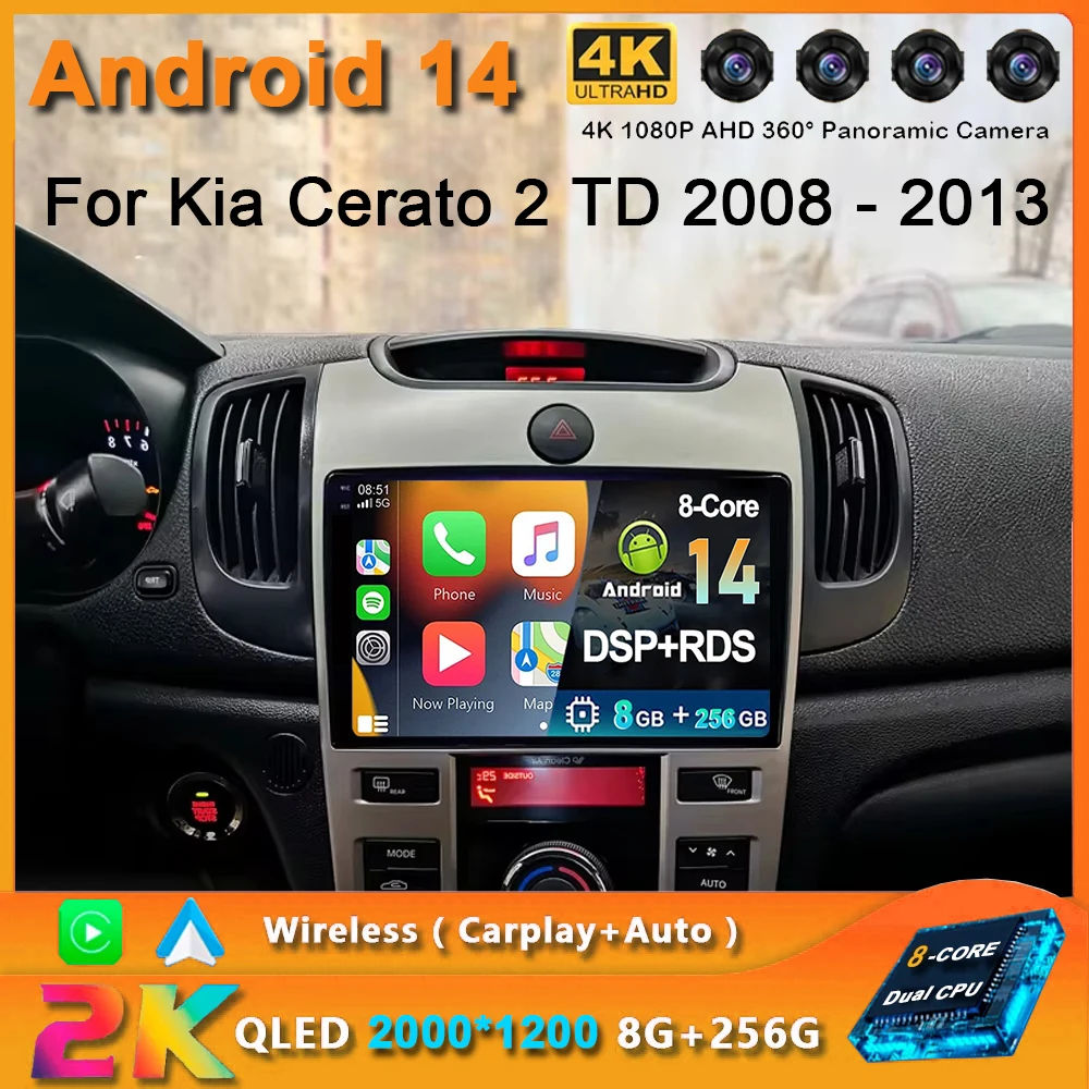 

2K QLED Android 14 Car Radio For Kia Cerato 2 TD 2008 - 2013 Multimedia Video Player AI Voice CarPlay GPS Head Unit Stereo