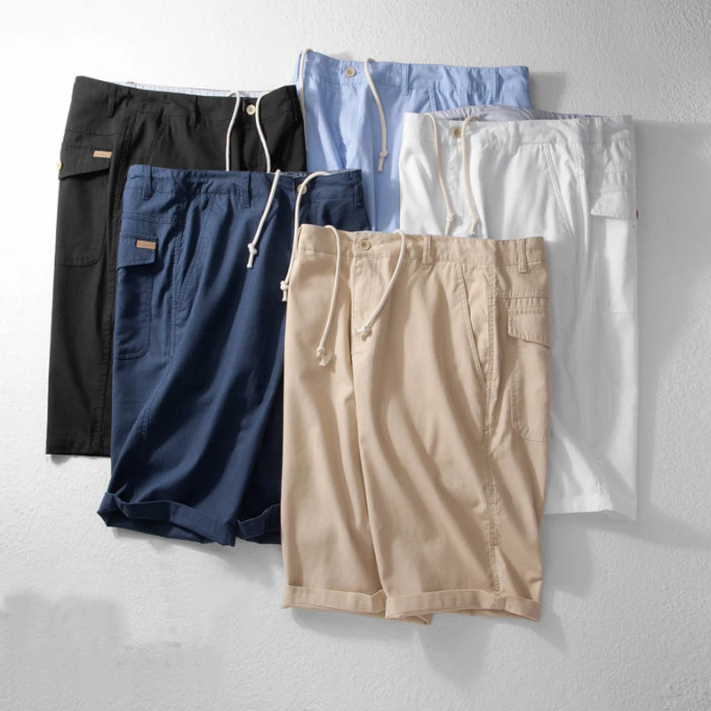 

Men's Shorts Cotton Linen Short Pants Men Summer Breathable Solid Color Linen Shorts Loose Casual Lace up Bottoms