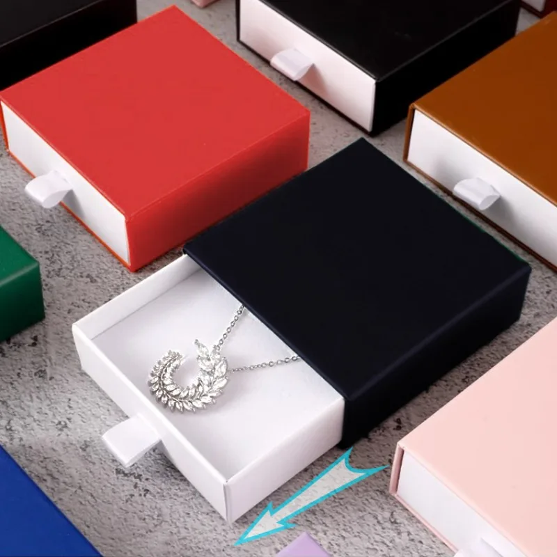 Colorful Jewelry Storage Box Drawer Type Sturdy Cardboard Earrings Necklace Display Case Rings Jewels Boxes Jewelry Packaging