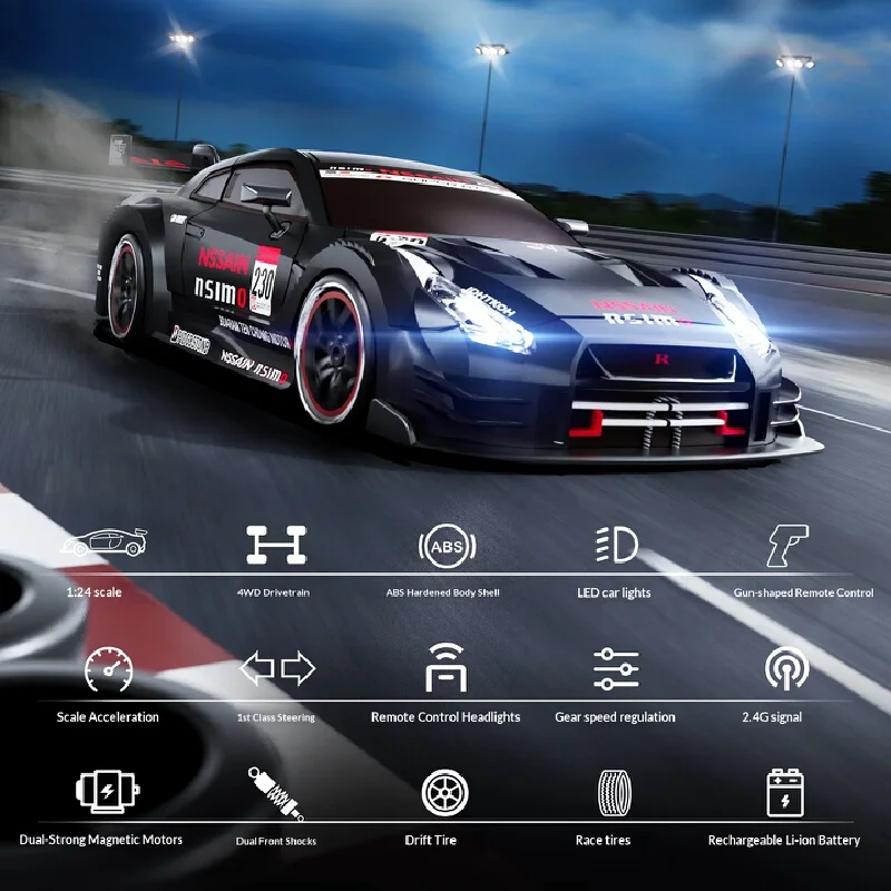 

Радиоуправляемая профессиональная полноприводная машинка DA1:24 24011 4WD, 2.4G, дрифтовая, высокоскоростная, гоночная, масштабная модель-симулятор для мальчиков