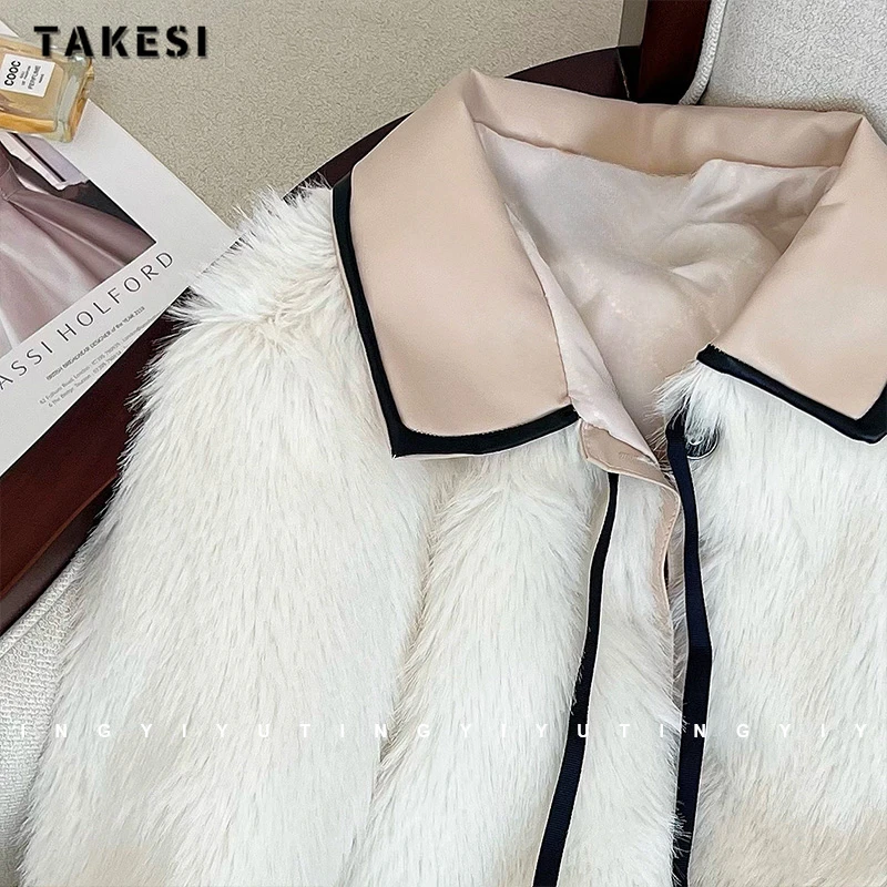 Women Casual Sweet Long Sleeve Single Breasted Lace-up Fur Top 2023 Winter Tassels Outerwear Jacket Thick Warm Solid Faux Coat