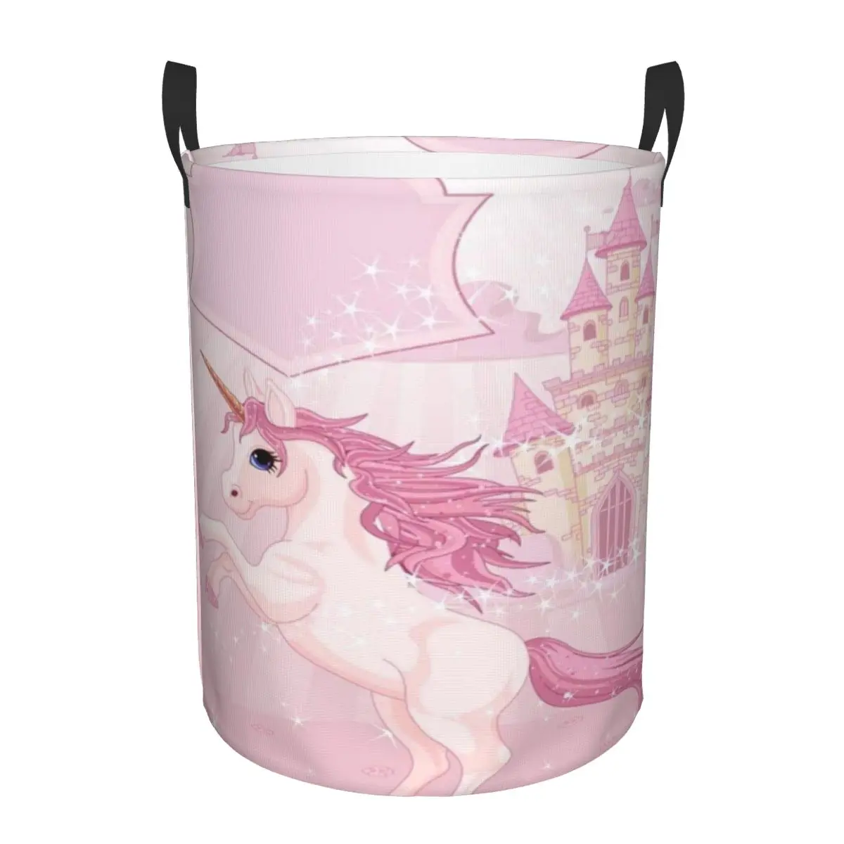 Custom Unicorn And Fairy Tale Castle Laundry Basket Foldable Clothes Hamper for Nursery Kids Toys Storage Bag