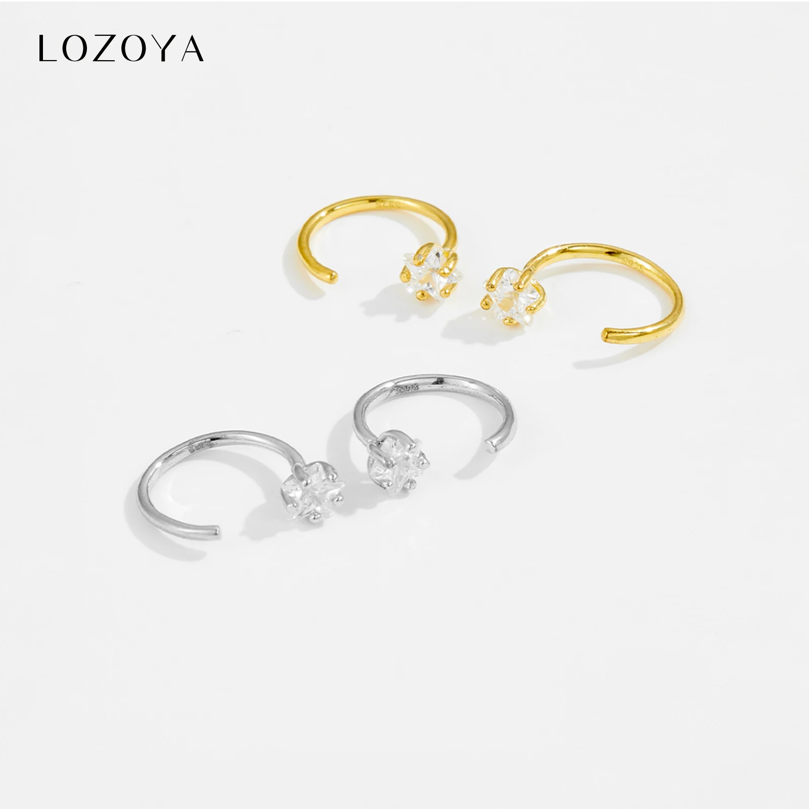 LOZOYA 925 Sterling Silver Star Zircon CZ Thread Cuff Earring Women For 2026 Rock Punk Luxury Jewelry Fashion Daily Earrings
