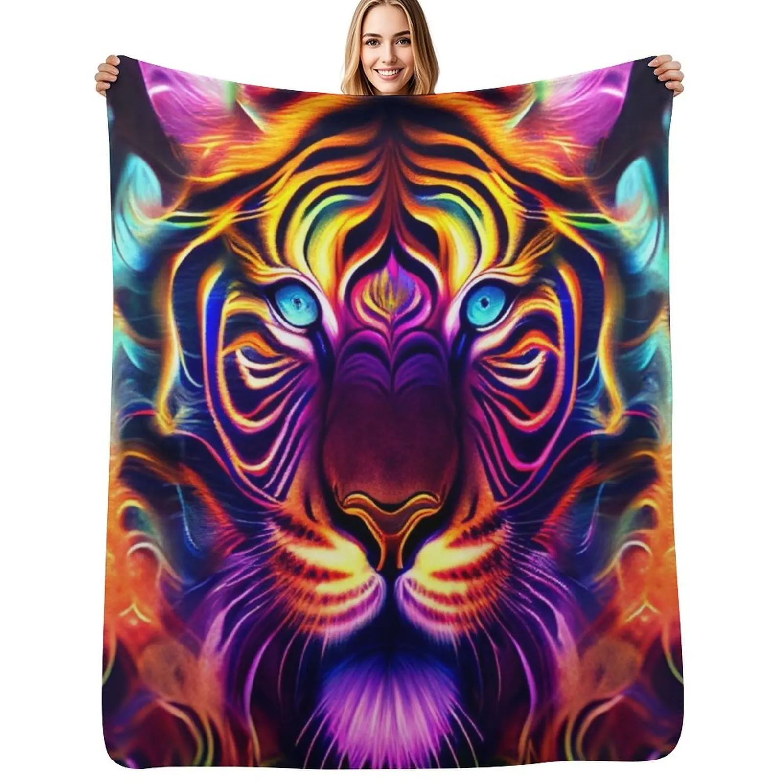 Fiery Tiger Throw Blanket Luxury Brand Furrys Soft Big Vintage Cute Personalized Gift Blankets