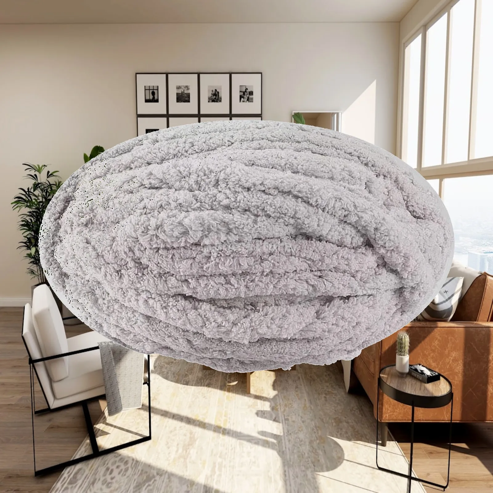 Jumbo Fuzzy Yarn Ball for Hand Knitting Blanket Silky Acrylic Chenille Fiber for Crafting Scarf Throw and Warm Pet Mattress