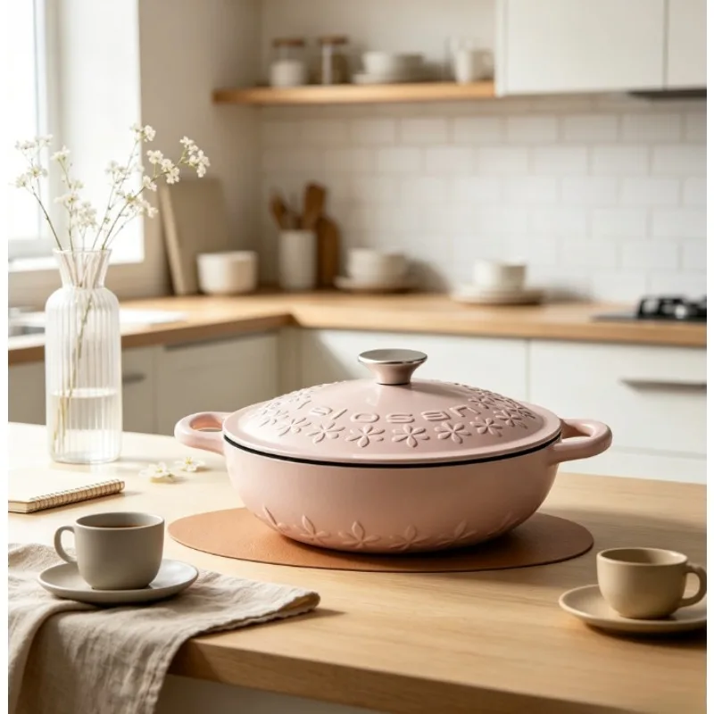 Enameled Cast Iron Micro Pressure Pot 22-24cm, Braising Steaming Stew Dutch Oven, Soup Casserole for Small Home Kitchen Use
