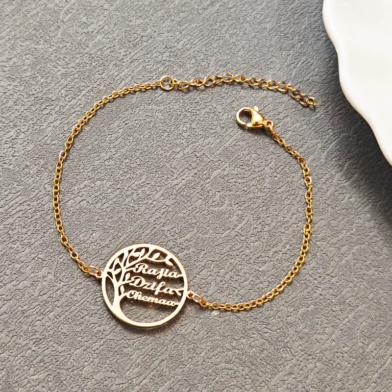 

Custom Name Tree of Life Charm Bracelet Stainless Steel Adjustable Chain Bracelets Pulsera Vintage Amulet Jewelry Gift for Women