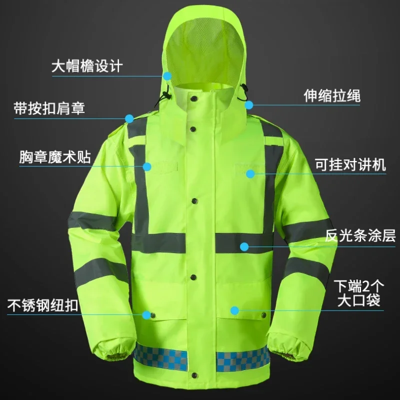 Men Reflective Strip Sanitation Overalls  Hooded Jacket for Cold-Proof Outdoor Sweater Work Safety Coat Outdoor