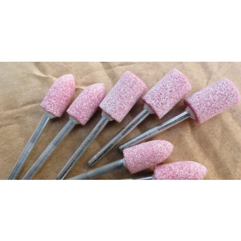 10PCS 3-12mm Pink Corundum Cylinder Mounted Grinding Bits Abrasive Polishing Stone for Rotary Tool