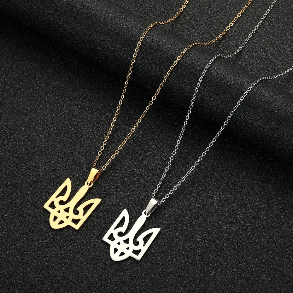 Kingdom Hearts Gold Color Royal Crown Tryzub Ukraine Pendant Fashion Stainless Steel Chain Necklace for Women Men Jewelry Gift