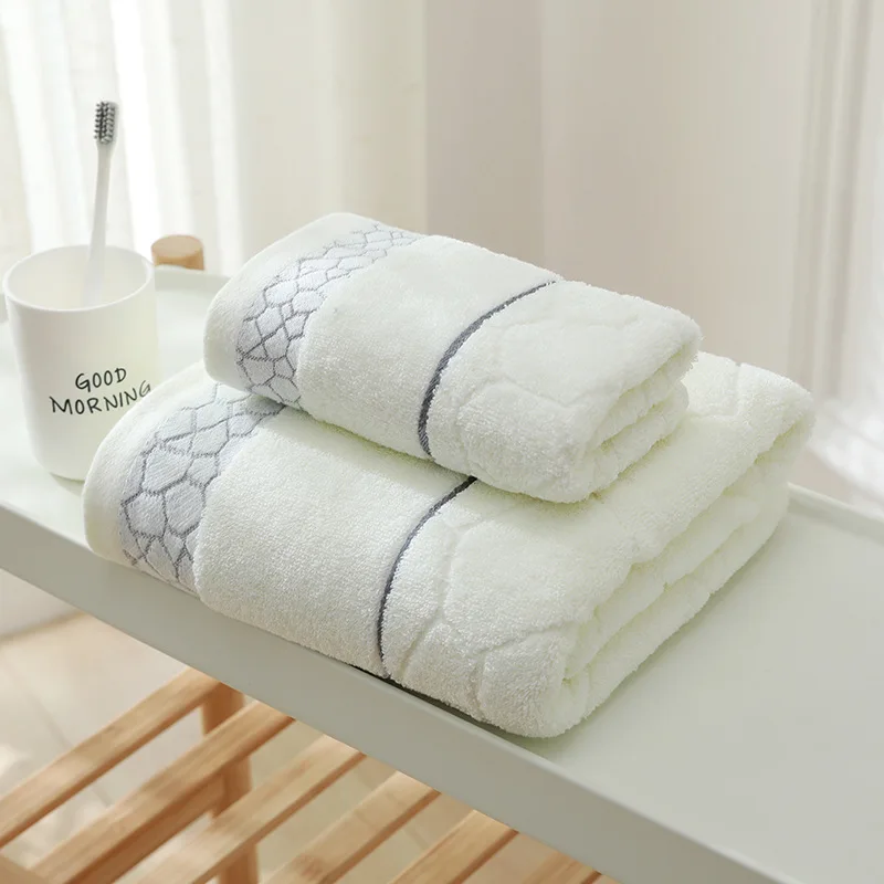 2pcs Cotton Jacquard Towels Set 34x74cm & 70x140cm Bath Towels for Adults - Thick Absorbent Luxury Face Towels for Bathroom Gift