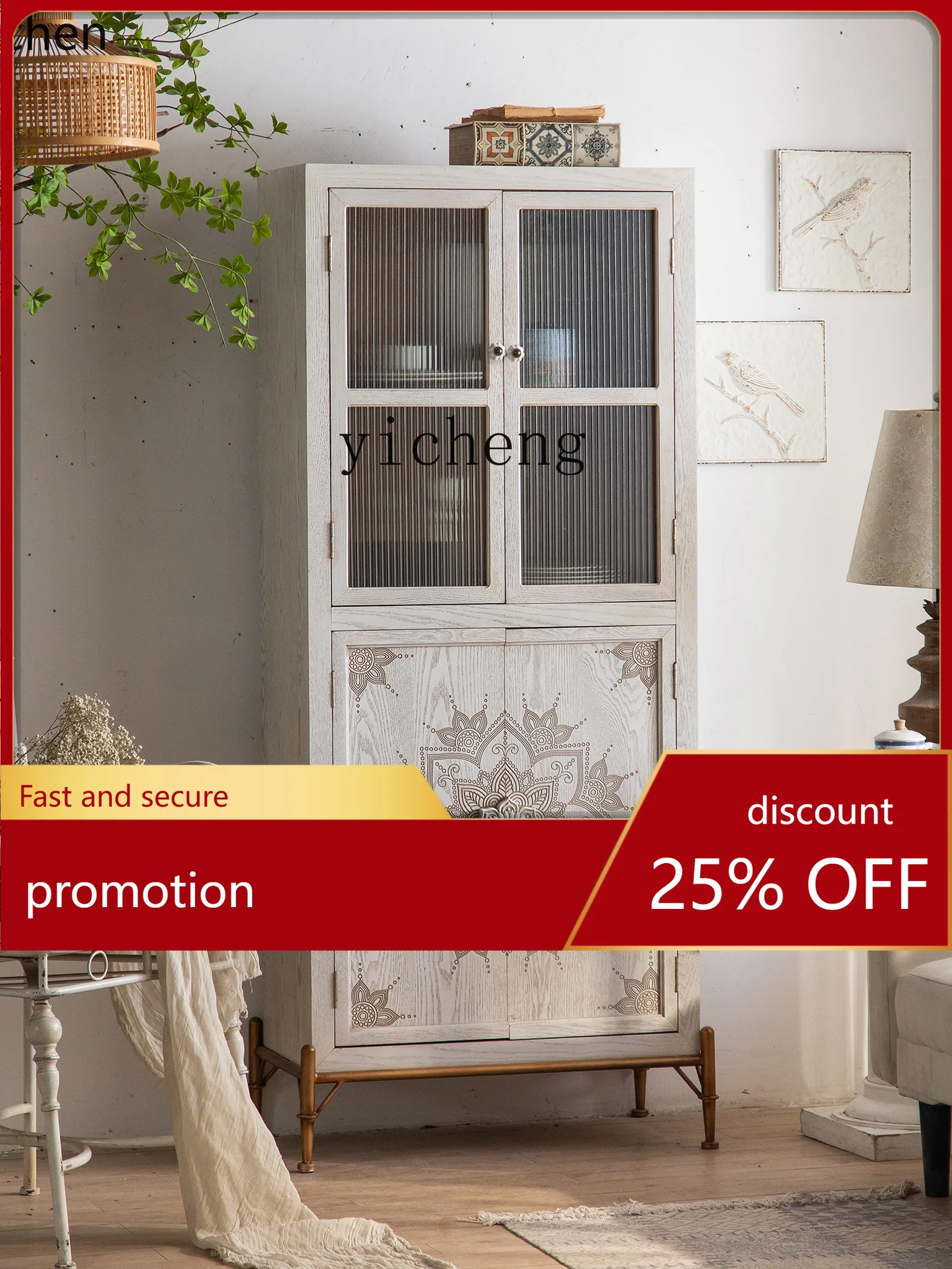 YFY Storage  Floor Display  Made of Glass Hallway Curio  Wall Sideboard