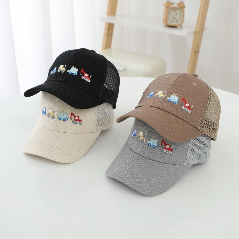 

New Cartoon Car Excavator Embroidered Children's Baseball Caps Casual Mesh Baby Sun Hats Breathable Duck Tongue Hat Outdoor