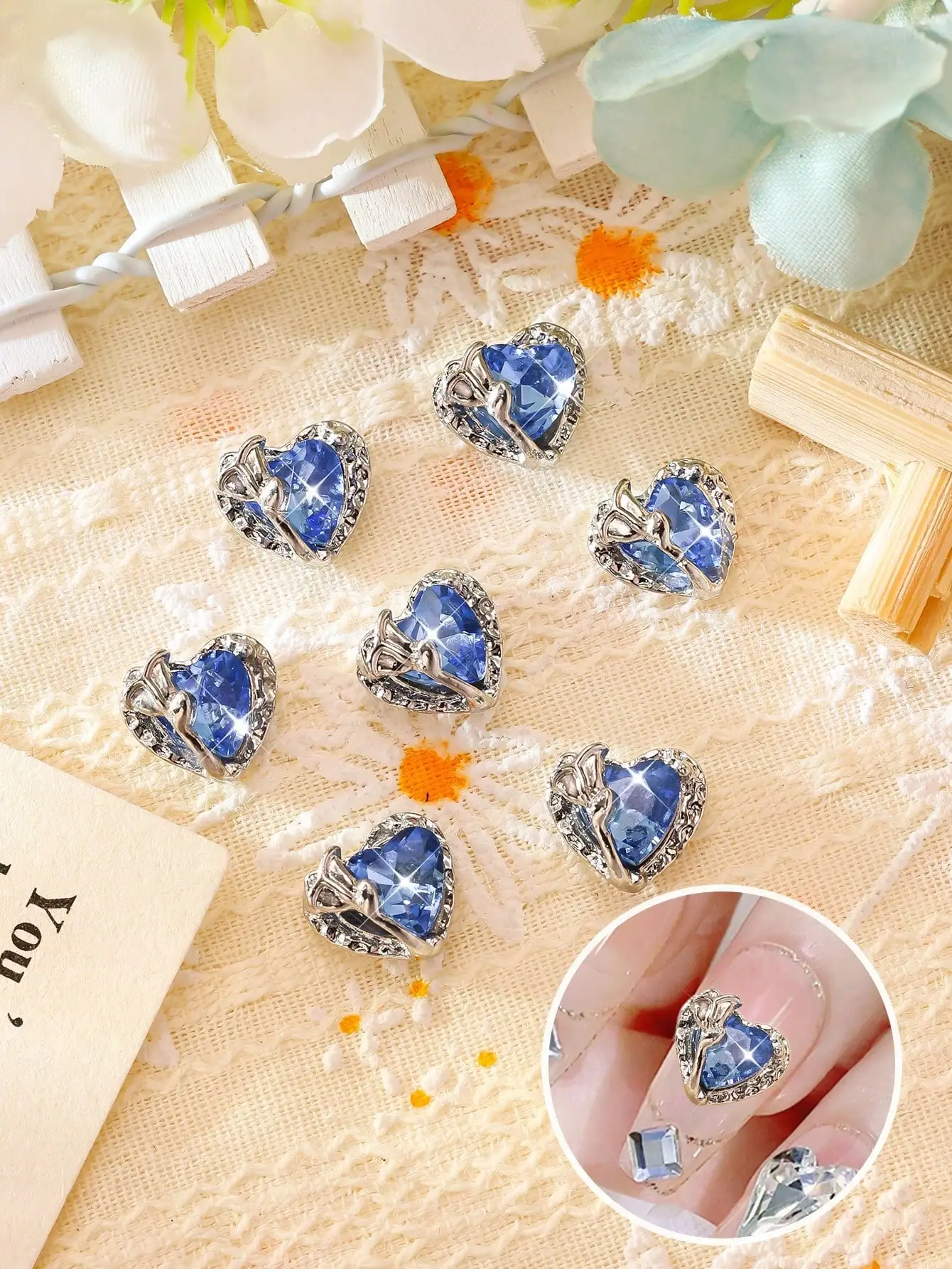 10pcs Heart-Shaped Rhinestone Nail Decorations, DIY Metal Decor, Manicure Products, Nail Art Accessories, Nail Supplies, Nail Jewelry, Nail Gems