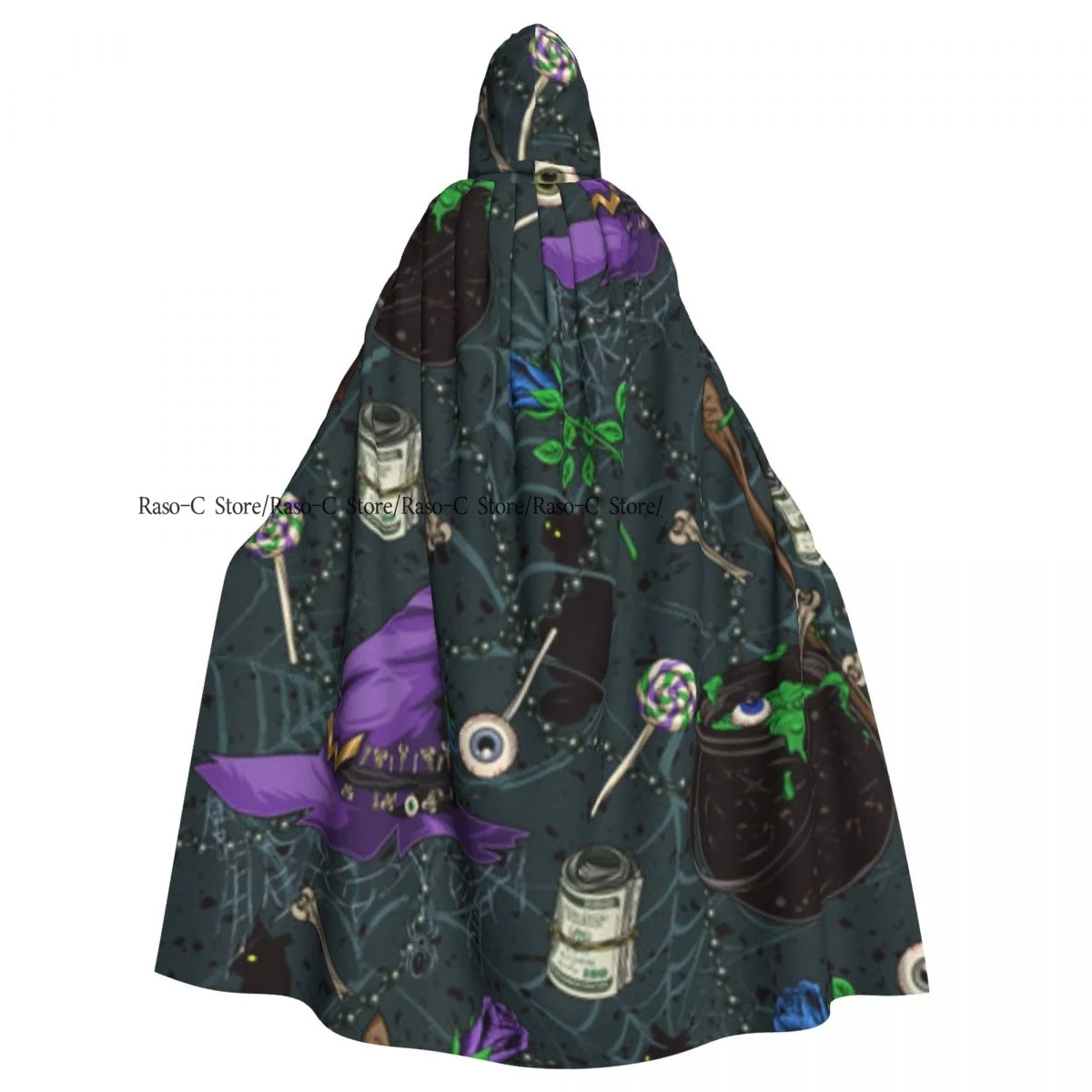 Adult Cloak Cape Hooded Witch Hat Broomstick Cauldron With Potion Dollar Cat Medieval Costume Wicca Vampire Elf Purim