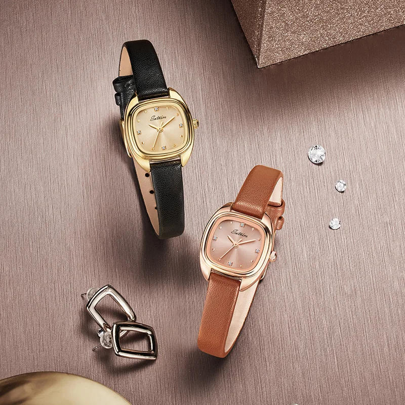 Sotoiru Gold Watch For Woman Square Shape Fashion Japan Quartz Wristwatches  Classic Black Leather Birthday Women Gifts