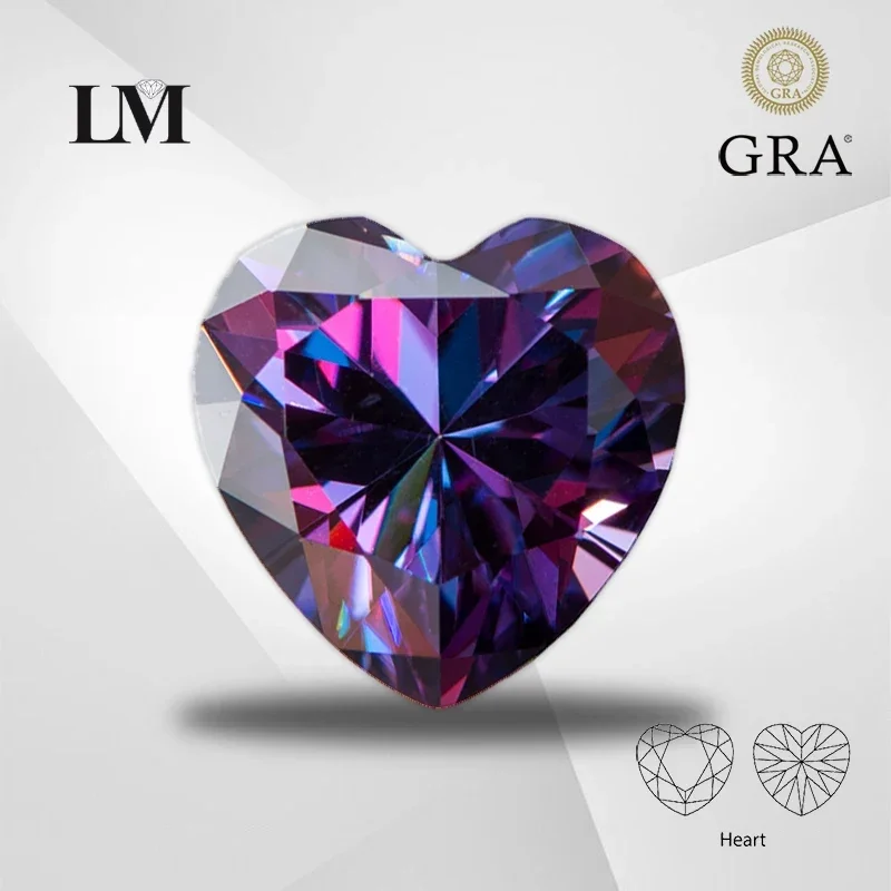

Moissanite Stone Heart Shape Imperial Purple Color VVS1 With GRA Certificate Pass Diamond Tester Charms Jewelry Making Materials