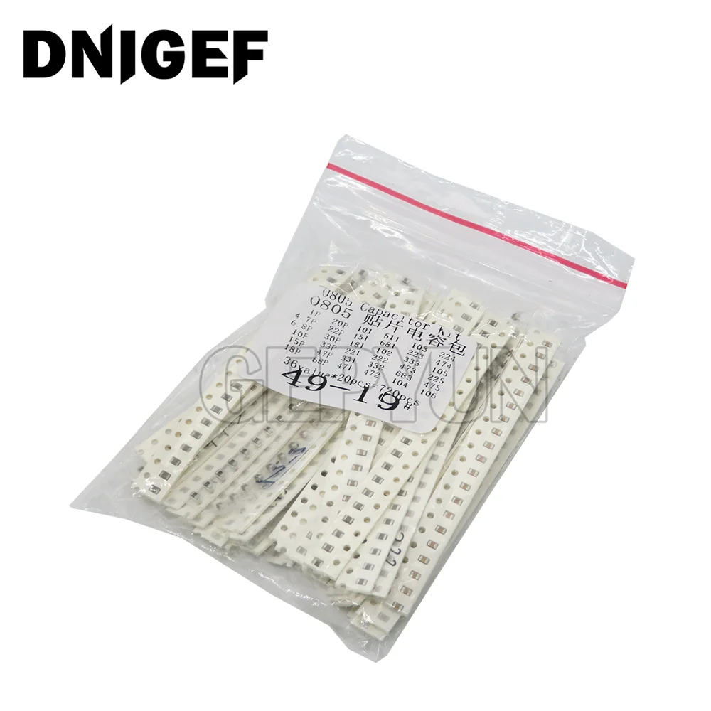 320PCS 720PCS 2500PCS 0603 0805 1206 SMD Capacitor Kit Assorted Kit 16/36/50Values 1PF ~ 1UF 22PF 47PF 22NF 100NF 2.2UF 4.7UF
