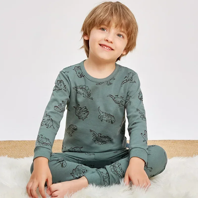 Pijamas infantiles para niños 2 3 4 5 6 7 8 9 10 11 12 13 14 años Conjunto de ropa de dormir de algodón Pijamas de dinosaurio Ropa de Pijamas verdes para niños