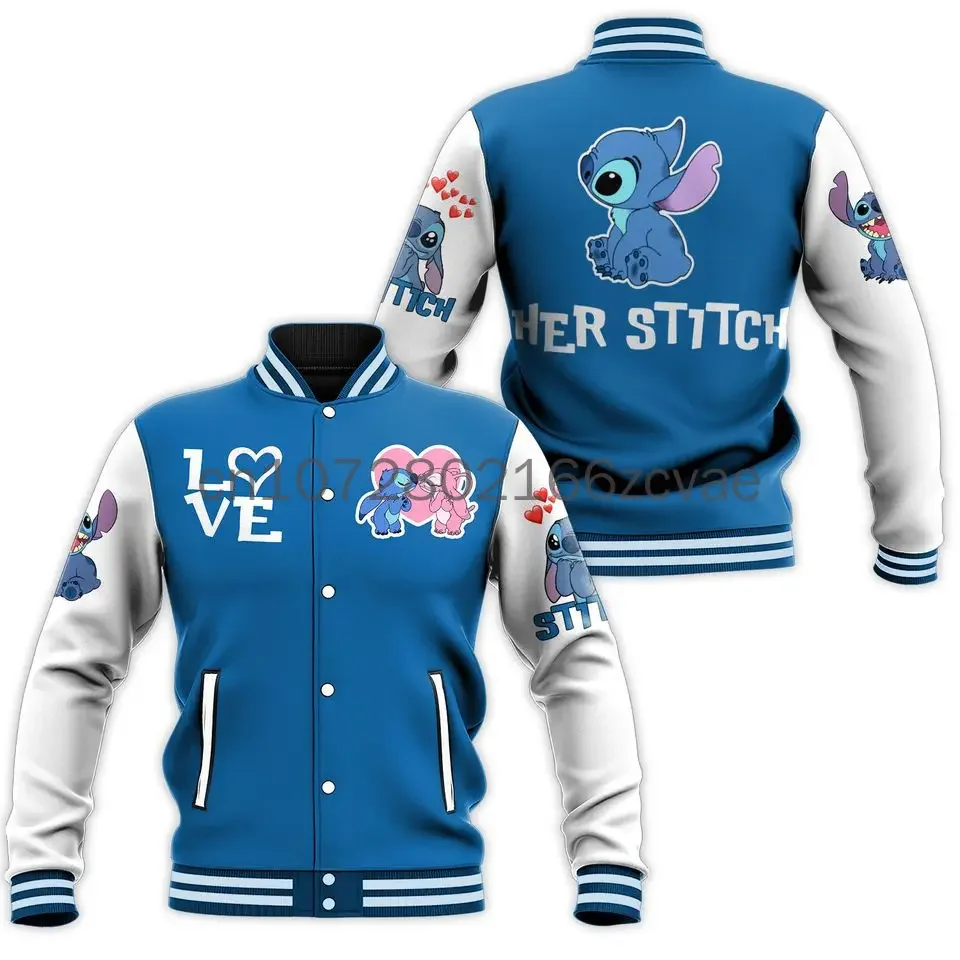 Summer New Stitch and Angel Couple Love Baseball Jacket Disney Casual Baseball Jacket Oversize Street Men's and Women's Jacke