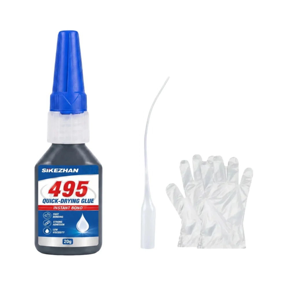 Schwarzer Sekundenkleber 495 SuperGlue Hochfester Schnelltrocknender Schwarzer Cyanacrylatkleber für Leder, Gummi, Reifen und Kunststoff
