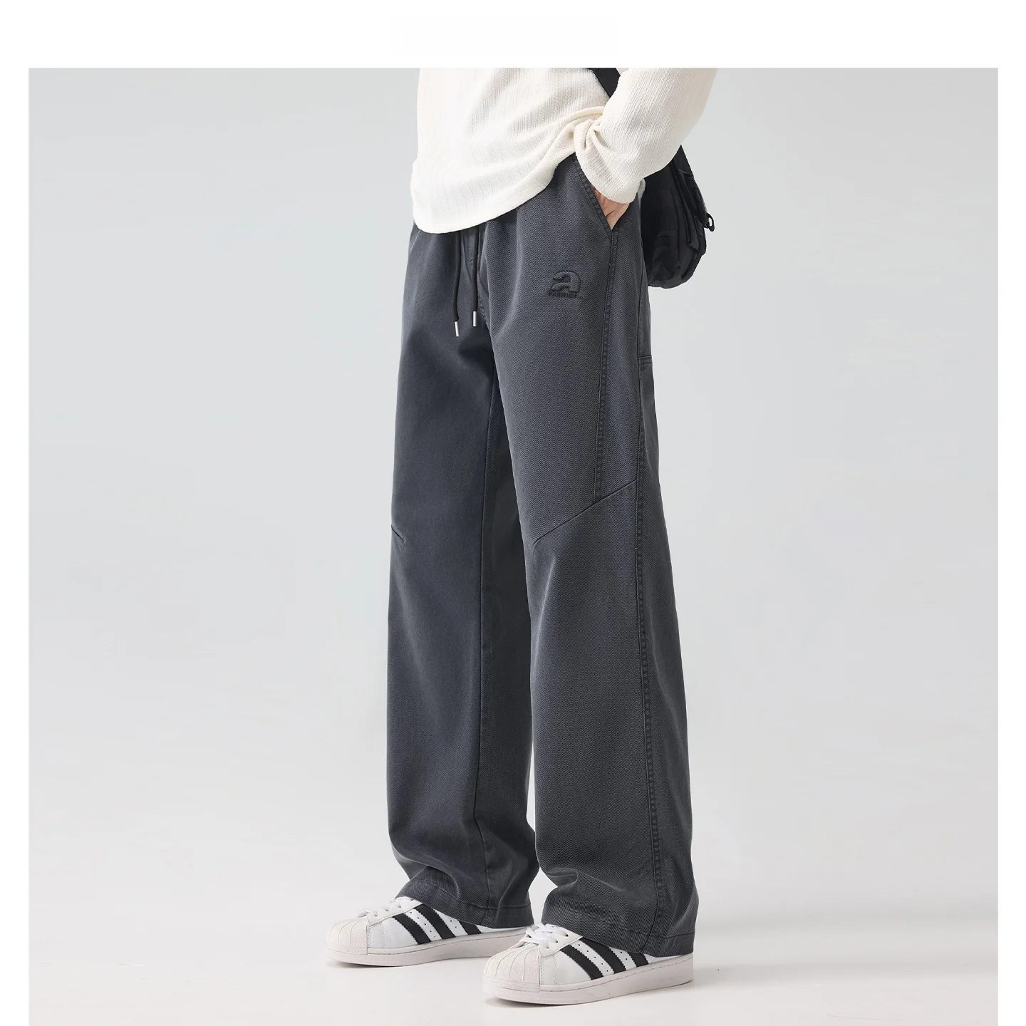 

Heavyweight Straight Leg Casual Pants Men's Autumn Winter Lyocell Wide Leg Long Pants American Embroidery Loose Workwear Pants