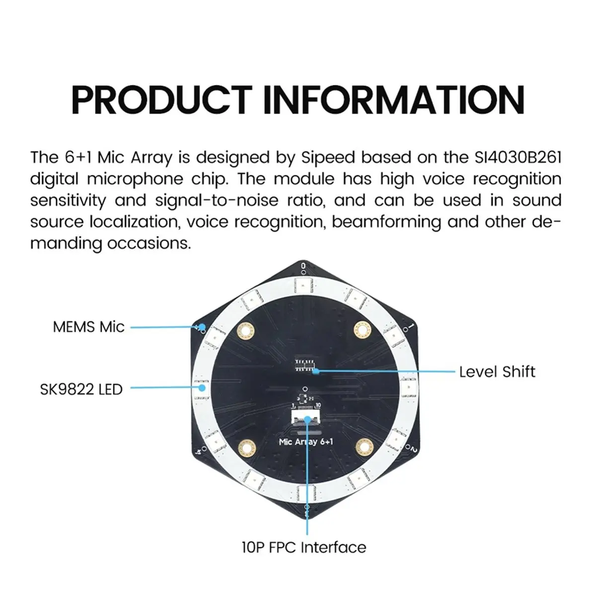 AA86 6+1 Mic Array Sound Source Localization Beamforming USB Driver-Free Sound Card Microphone Array with MA-USB8 Drive Board