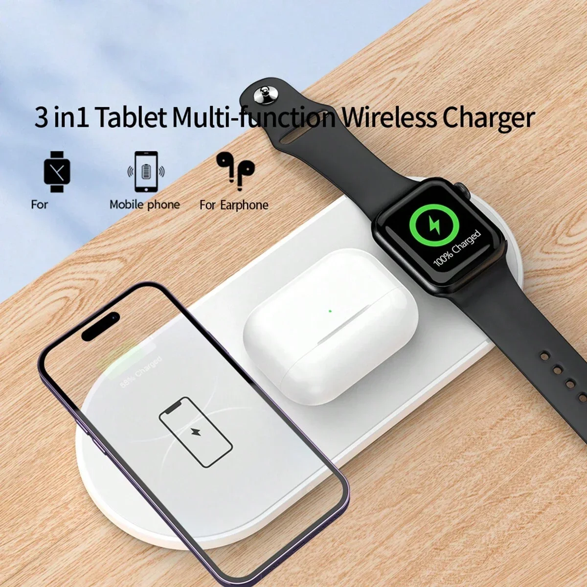 100W  3 in 1 Wireless Charger For iPhone 15 14 13 12 11 Pro Max  Pad Station For Apple Watch Series 9/8 Charge