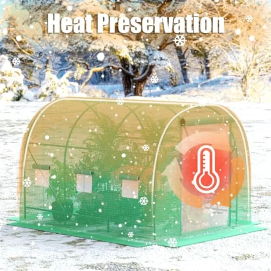 Greenhouse with 32Feet Watering System, Outdoor Greenhouse with 6 Mesh Windows and 1 Door, Greenhouses with Drip Irrigation Sys