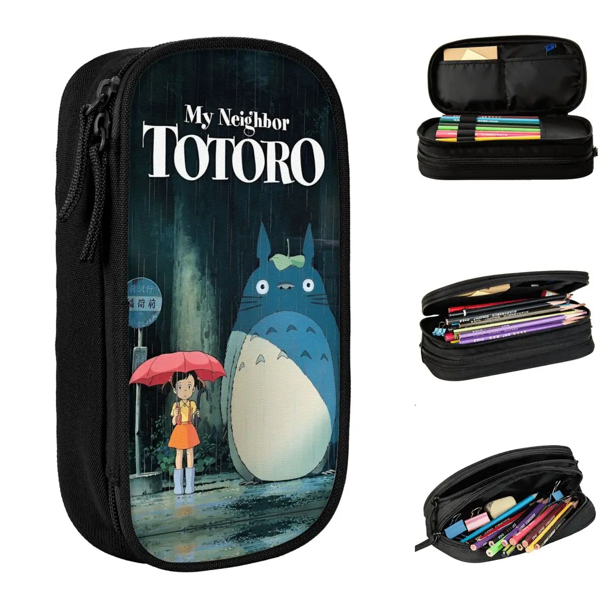 T-Totoros Wait Bus Anime Pencil Case Lovely Cartoon Kawaii Cute Pen Box Bags Girls Boy Large Storage Students School Pencil Box