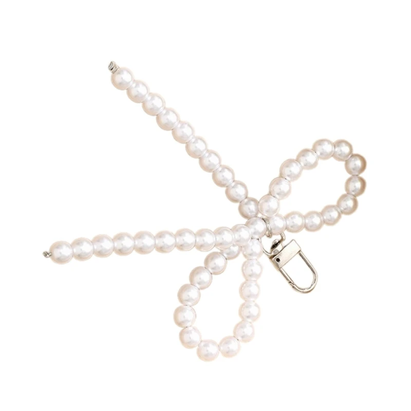 Fashion Pearls Beaded Bowknot Keychain Pendant Decoration Bag Backpack Charm Dropship