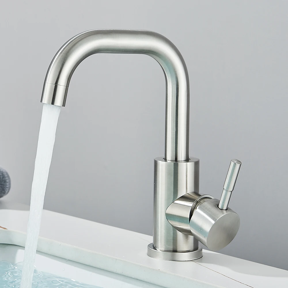 Bathroom Basin Faucet 304 Stainless Steel Hot Cold Wash Mixer Crane Tap 360 Rotation Sink Faucets Single Lever Tap For Bathroom