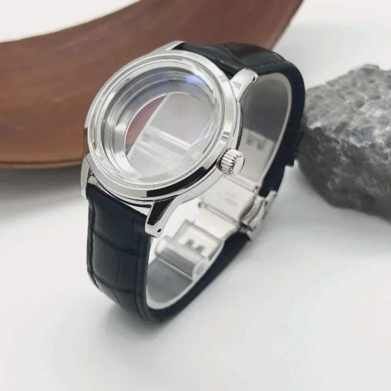 

39mm Watch Case Butterfly Double Buckle Leather Strap Fit 31mm Dial Modification Watch Accessories for NH35/NH36/4R/7S Movement
