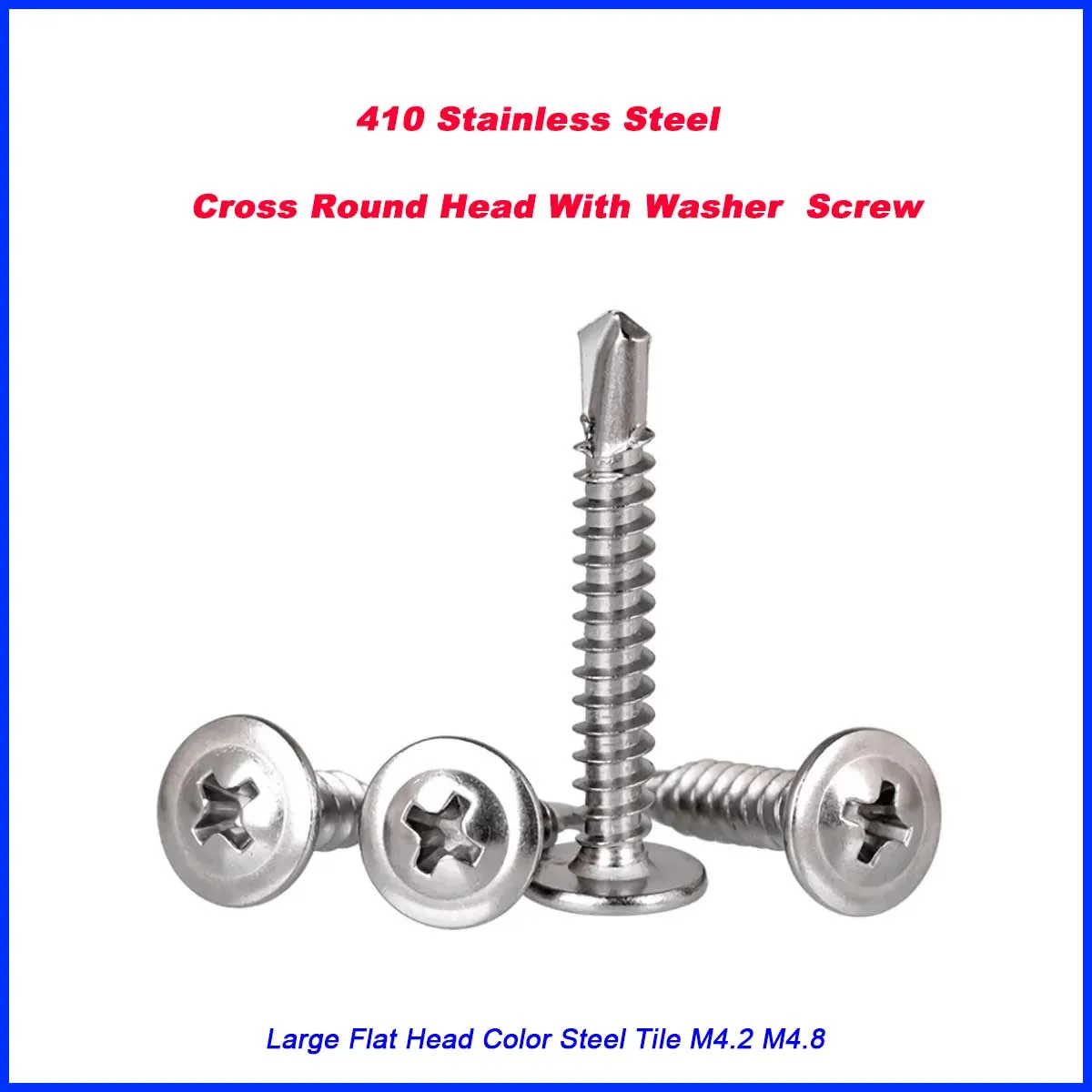 

410 Stainless Steel Cross Round Head With Washer Drill Tail Self Tapping Screw Large Flat Head Color Steel Tile M4.2 M4.8