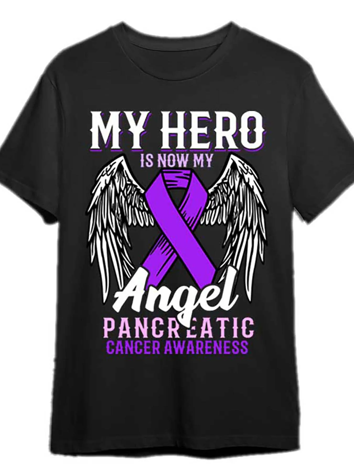 My Hero Is Now My Angel - Pancreatic Cancer Awareness - Men's Short Sleeve Graphic T-Shirt - Black